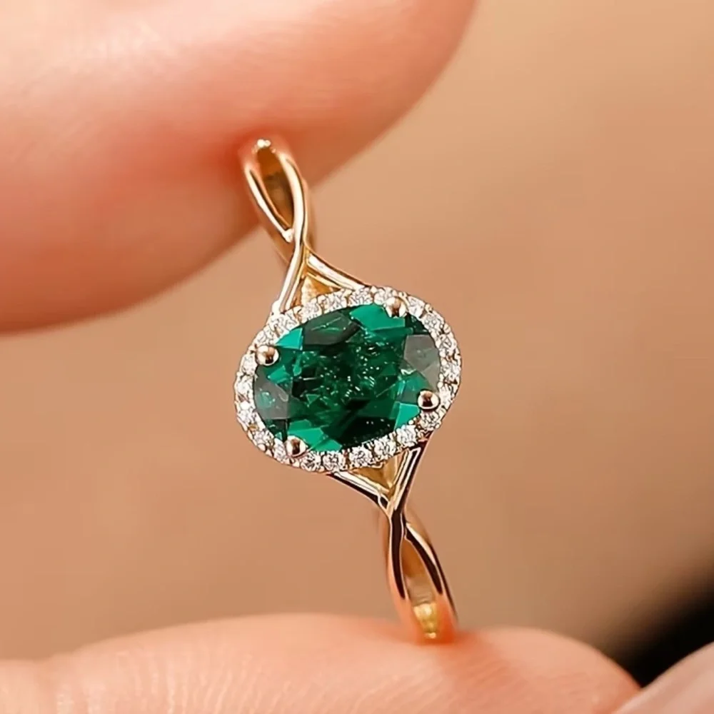Gold and Emerald Gemstone Ring - NEW - SIZE 6, 7, 8, or 9 Available